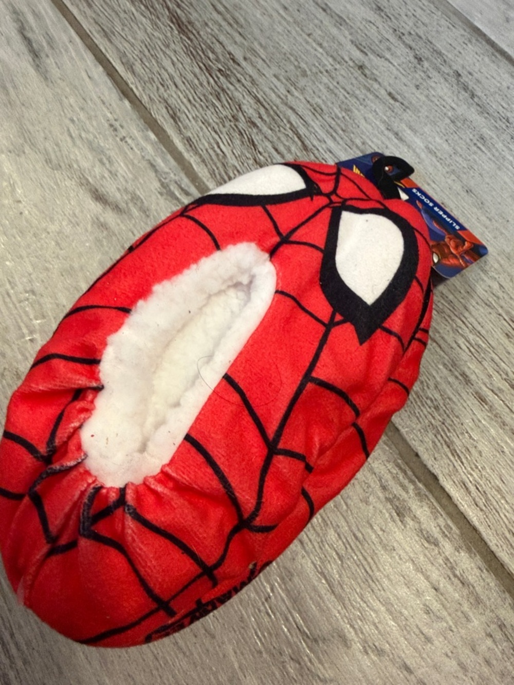 Spiderman Red Plush Kids Slippers with White Lining